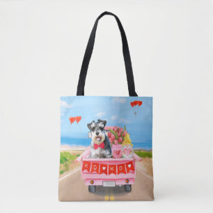 Schnauzer Dog Valentine's Day Truck Hearts Tote Bag