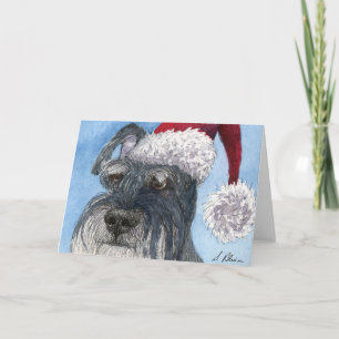 Schnauzer dog wearing Santa hat Holiday Card