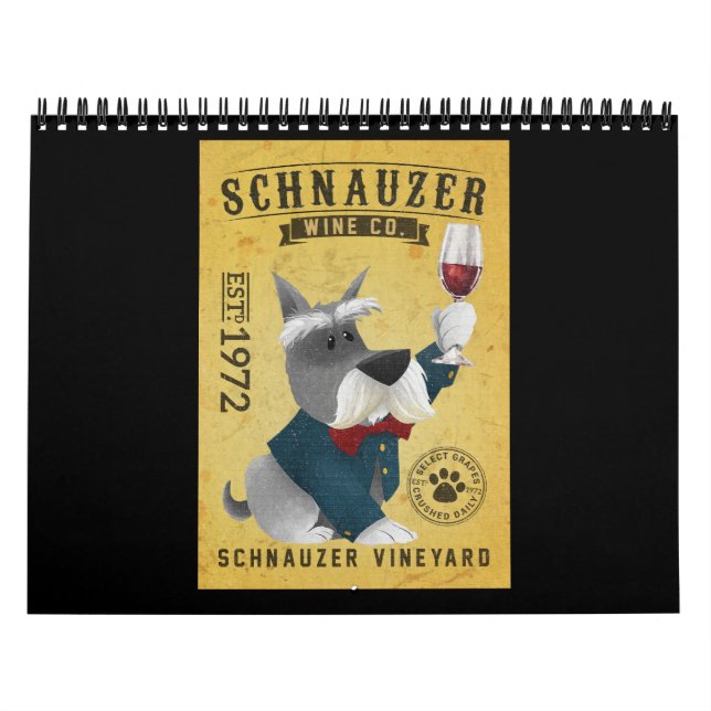 Schnauzer Dog Wine Funny Schnauzer Dog Lover Calendar (Cover)