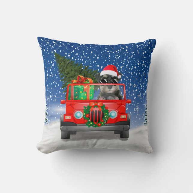 Schnauzer dog with Christmas gifts Cushion (Front)