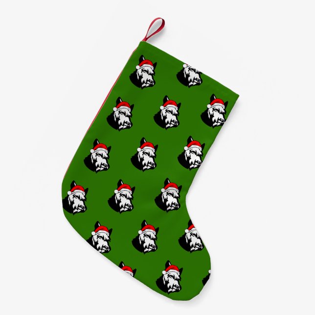 Schnauzer Dog with Christmas Santa Hat Small Christmas Stocking (Front (Hanging))