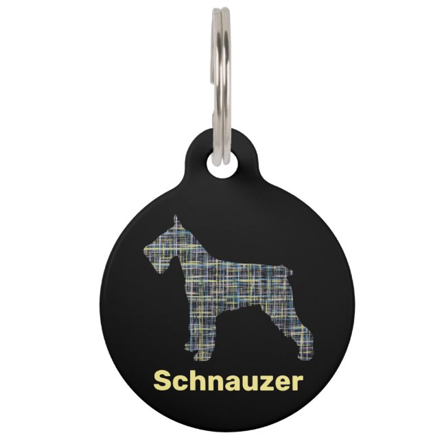 Schnauzer Dog Yellow & Black Grid Line Pet Tag (Front)