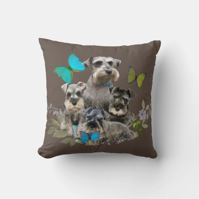 Schnauzer dogs butterflies and flowers cushion (Front)