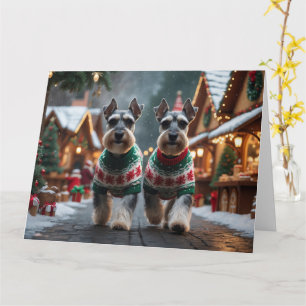 Schnauzer Dogs Christmas Snow Holiday  Card