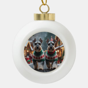 Schnauzer Dogs Christmas Snow Holiday Ceramic Ball Christmas Ornament