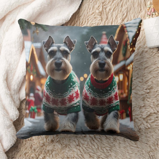 Schnauzer Dogs Christmas Snow Holiday  Cushion (Blanket)