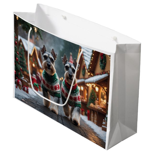 Schnauzer Dogs Christmas Snow Holiday  Large Gift Bag (Front Angled)