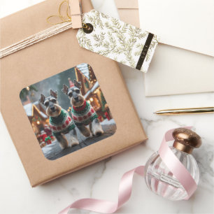 Schnauzer Dogs Christmas Snow Holiday Square Sticker