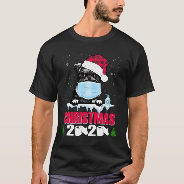 Schnauzer Face Mask Dog Merry Christmas 2020 Funny T-Shirt (Front)
