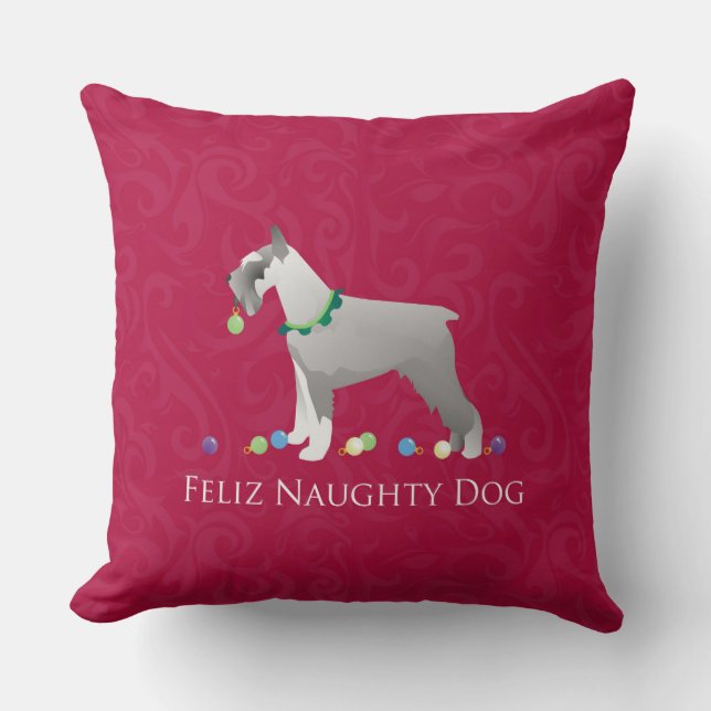 Schnauzer Feliz Naughty Dog Christmas Design Cushion (Front)