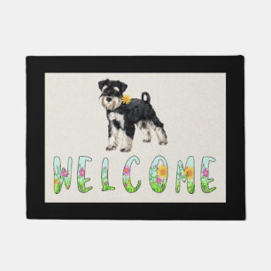 Schnauzer Floral Door Mat