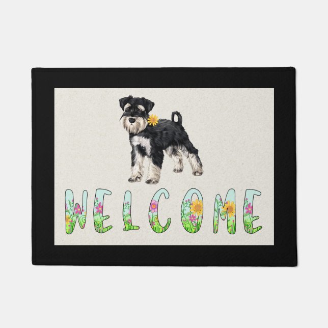 Schnauzer Floral Door Mat (Front)