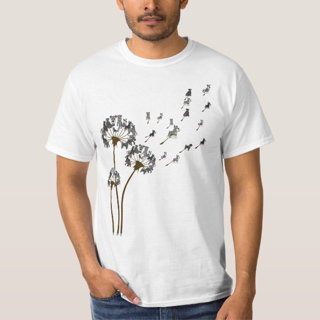 Schnauzer Flower Fly Dandelion Schnauzer Funny Dog T-Shirt (Front)