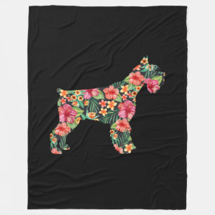 Schnauzer Flower Funny Dog Silhouette Floral Gifts Fleece Blanket