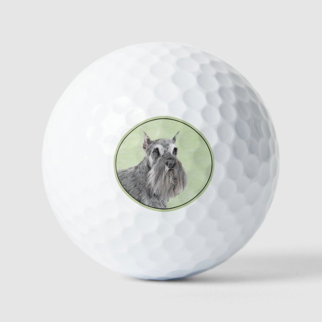 Schnauzer (Giant, Standard) Painting - Dog Art Golf Balls (Front)