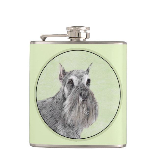Schnauzer (Giant, Standard) Painting - Dog Art Hip Flask (Front)