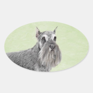 Schnauzer (Giant, Standard) Painting - Dog Art Oval Sticker