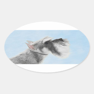 Schnauzer (Giant, Standard) Painting - Dog Art Oval Sticker