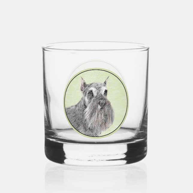Schnauzer (Giant, Standard)  Painting - Dog Art Whiskey Glass (Front)