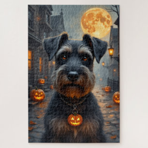 Schnauzer Gothic Halloween Portrait Art Jigsaw Puzzle
