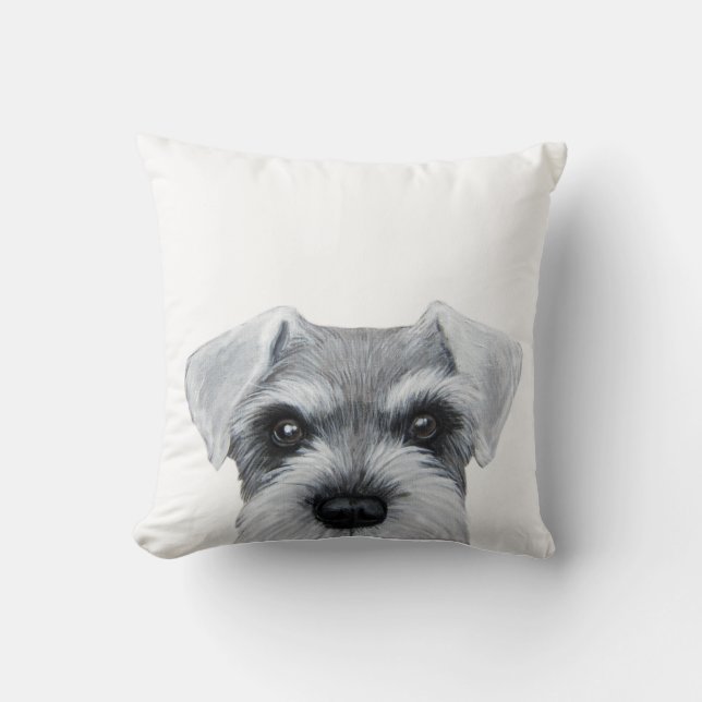 Schnauzer Grey and white, original painting print Cushion (Front)