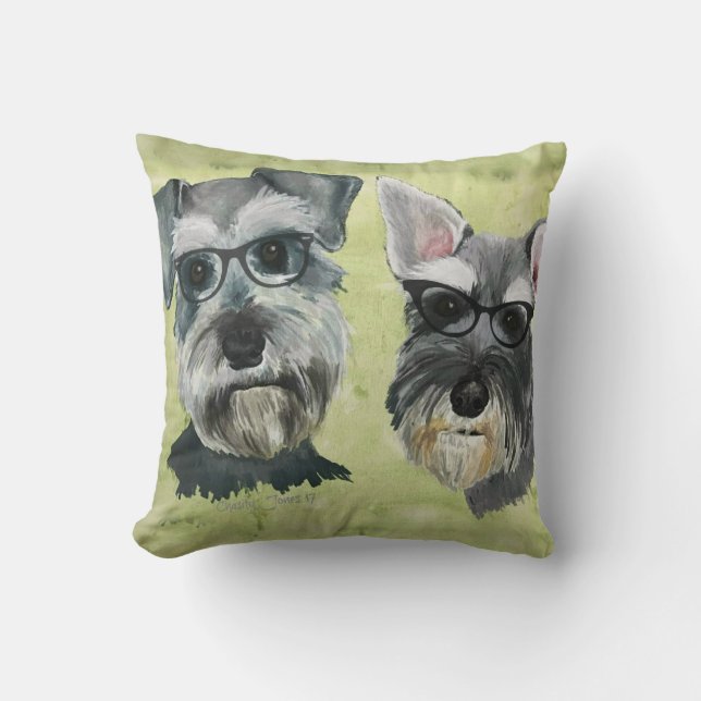 Schnauzer Groovy Glasses Throw Pillow (Front)