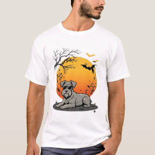 Schnauzer Halloween Dog Moon T-Shirt