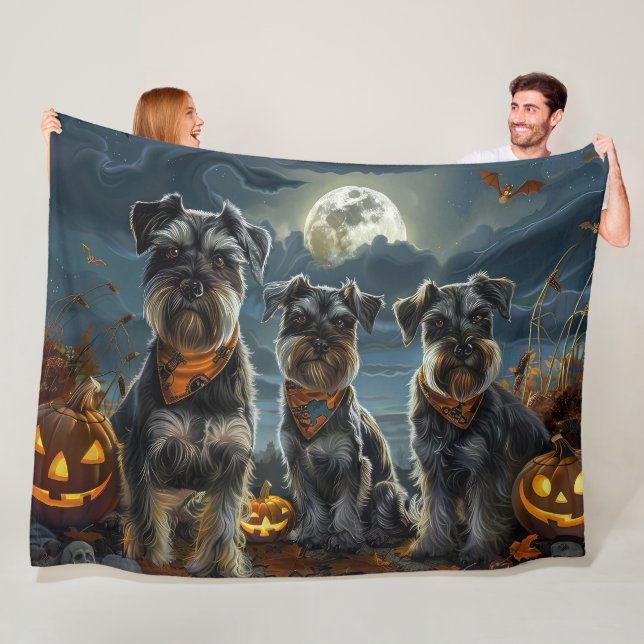 Schnauzer Halloween Spooky  Fleece Blanket (In Situ)