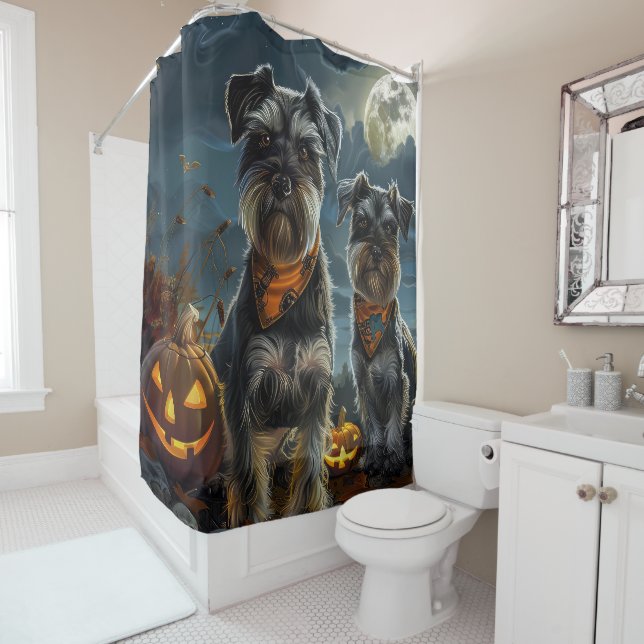 Schnauzer Halloween Spooky  Shower Curtain (In Situ)