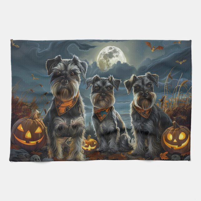 Schnauzer Halloween Spooky  Tea Towel (Horizontal)
