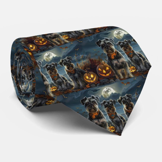 Schnauzer Halloween Spooky  Tie (Rolled)