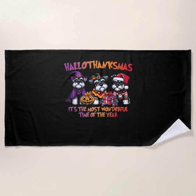 Schnauzer Halloween Thanksgiving Christmas Classic Beach Towel (Front)