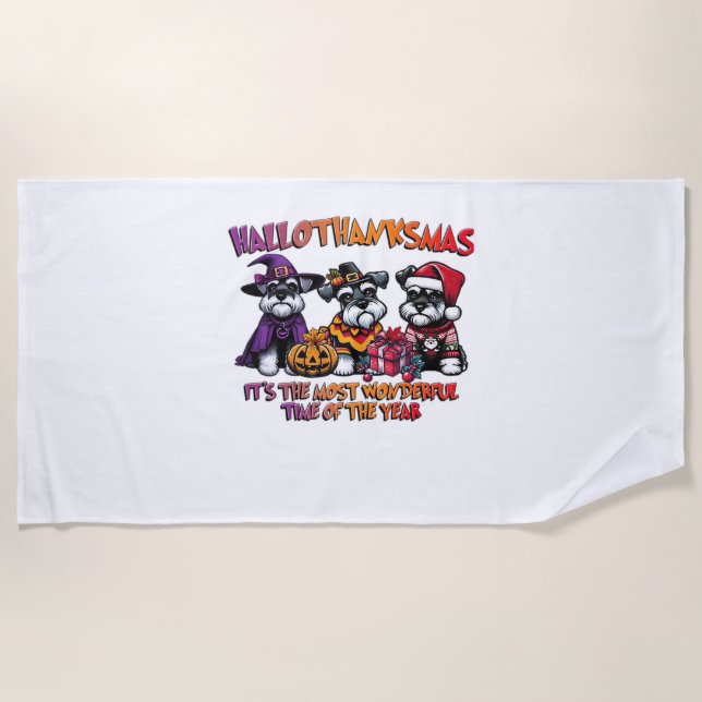 Schnauzer Halloween Thanksgiving Christmas Classic Beach Towel (Front)