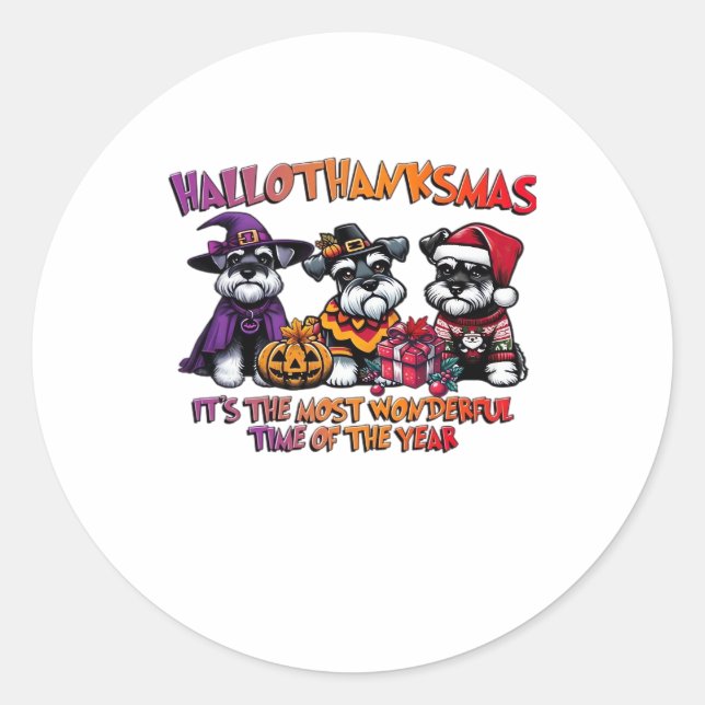 Schnauzer Halloween Thanksgiving Christmas Classic Classic Round Sticker (Front)