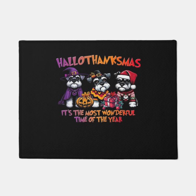 Schnauzer Halloween Thanksgiving Christmas Classic Doormat (Front)