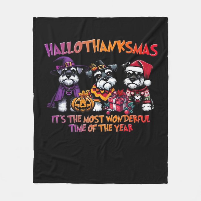 Schnauzer Halloween Thanksgiving Christmas Classic Fleece Blanket (Front)