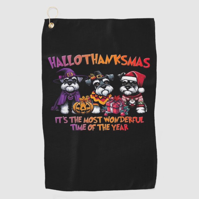 Schnauzer Halloween Thanksgiving Christmas Classic Golf Towel (Front)
