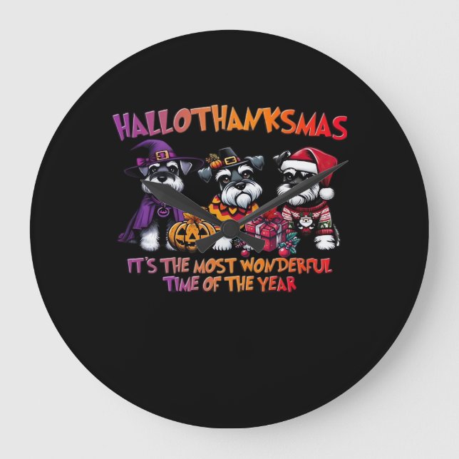Schnauzer Halloween Thanksgiving Christmas Classic Large Clock (Front)