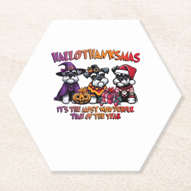 Schnauzer Halloween Thanksgiving Christmas Classic Paper Coaster (Front)