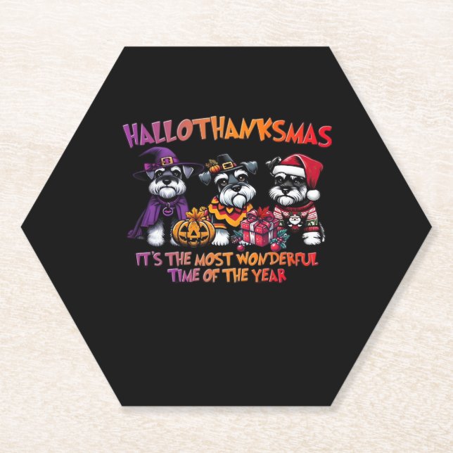 Schnauzer Halloween Thanksgiving Christmas Classic Paper Coaster (Front)