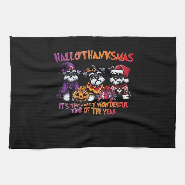 Schnauzer Halloween Thanksgiving Christmas Classic Tea Towel (Horizontal)