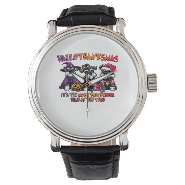 Schnauzer Halloween Thanksgiving Christmas Classic Watch (Front)