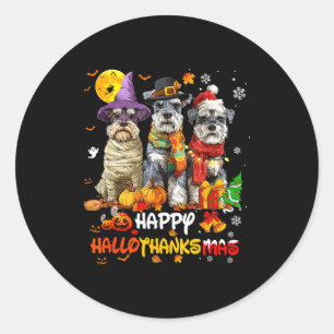 Schnauzer Happy Hallothanksmas Dog Lover Christmas Classic Round Sticker