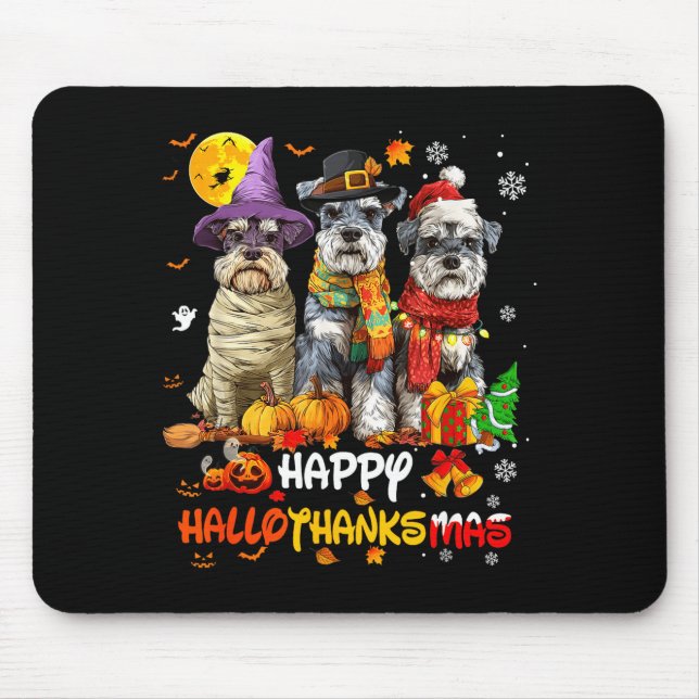 Schnauzer Happy Hallothanksmas Dog Lover Christmas Mouse Mat (Front)