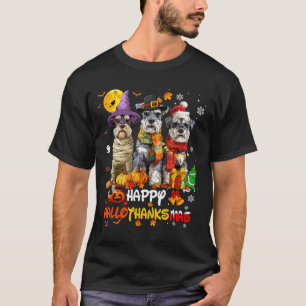 Schnauzer Happy Hallothanksmas Dog Lover Christmas T-Shirt