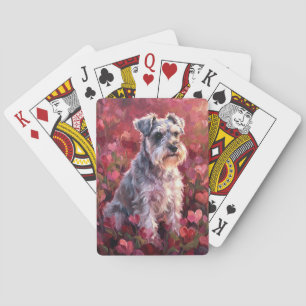 Schnauzer Heart Shaped Wildflowers Playing Cards
