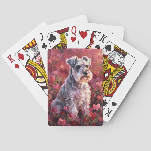 Schnauzer Heart Shaped Wildflowers Playing Cards (Back)