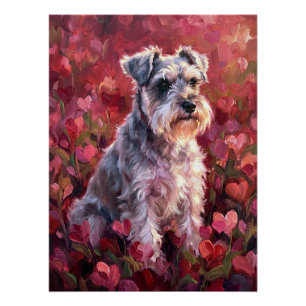 Schnauzer Heart Shaped Wildflowers Poster