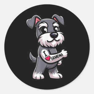 Schnauzer I Love Grandma Funny Dog Tattoo  Classic Round Sticker
