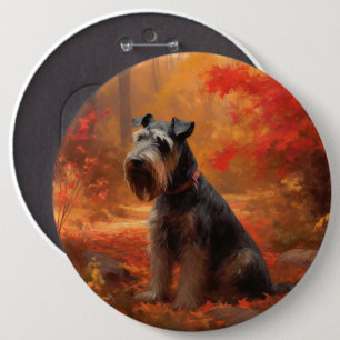 Schnauzer in Autumn Leaves Fall Inspire 6 Cm Round Badge